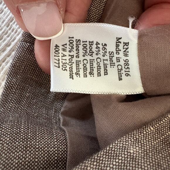 Brown Blazer Linen Blend Jacket 12 Dark Academia Preppy Fitted Coldwater Creek - Picture 11 of 12